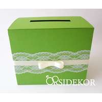  Zöld nászajándékgyűjtő doboz / persely csipkével és masnival