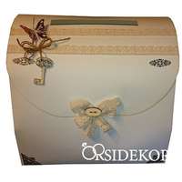 OrsiDekor Vintage nászajándékgyűjtő doboz/persely csipkével és fa rátéttel