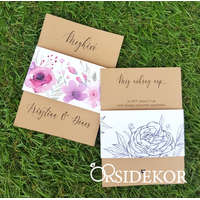 Egylapos esküvői meghívó modern mintás papírpánttal