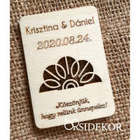 Köszönetajándék virág, esküvői hűtőmágnes fából
