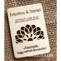 Köszönetajándék esküvői hűtőmágnes fából