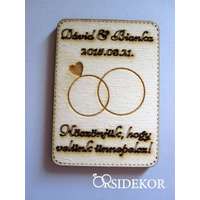 Köszönetajándék esküvői hűtőmágnes fából gyűrűs