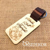 Köszönetajándék fa kulcstartó szalaggal