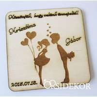 Esküvői poháralátét , köszönetajándék fából figurás