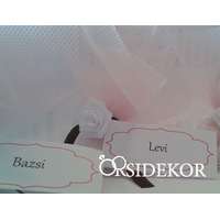 Köszönetajándék cukrozott mandulával rózsaszín tüllbe csomagolva