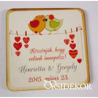 Köszönetajándék esküvői fényképes hűtőmágnes madaras