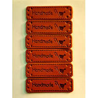 Bőr hatású felvarrható "Hand Made" cimke, madaras - 6db/csomag