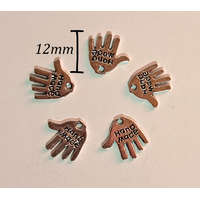 Kéz alakú fityegő, "Hand Made" felirattal, ezüst szín - 5db/csomag