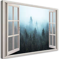  Vászonkép, Ablak nézet erdő ködben természet - 60x40 cm