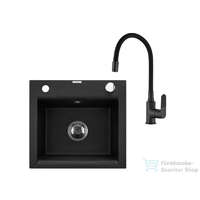 Invena Invena TESALIA 48x44 cm-es gránit mosogató medence Joga Plus csapteleppel,fekete/króm AZ-01-041-SET