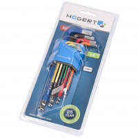 HÖGERT Imbuszkulcs készlet, 9 részes, HEX 1,5-10 mm, gömbfejű, színkódos, hosszú, 25 év garancia, HÖGERT HT1W806