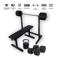 GazoFitness - Magyar súlyzó GazoFitness®Állvány + Pad + Hardcore Csomag+ Kettlebell /Össz 88,5 Kg /