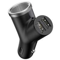 BASEUS BSC-C16N fekete Autós töltő - szivartöltő + kettős USB