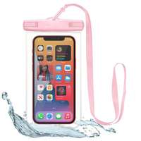Univerzális nyakba akasztható telefontok, pink/átlátszó vízálló tok