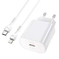 HOCO N22 Töltő - Type-C (USB-C) portos fehér hálózati gyors töltőfej 25W + Type-C (USB-C) / Lightning kábel (1m)
