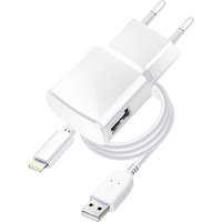 BlueStar töltő - USB / Lightning univerzális fehér hálózati töltőfej 1A + adatkábel, 1,13 m