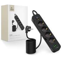 Hálózati töltő: Tech- Protect PCL4X6 - 2 USB / 1 Type-C / 4 dugalj - univerzális hálózati töltő, fekete, 200 cm