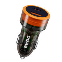 BWOO PD Autós töltő - szivartöltő fej, USB / Type-C (USB-C), 38W, narancs / átlátszó
