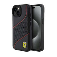  iPhone 15 (6,1") hátlap tok, PU bőr, fekete, Ferrari Perforated Slanted Line (FEHCP15SPWAK)