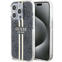  iPhone 15 Pro Max (6,7") hátlap tok, PU, fekete/átlátszó, GUESS IML 4G Gold Stripe (GUHCP15XH4PSEGK)