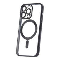  iPhone 15 Pro Max (6.7") szilikon tok, TPU tok, kamera védelem, magsafe, króm keretes, fekete, Color Chrome Mag