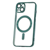  iPhone 15 Pro (6.1") szilikon tok, TPU tok, kamera védelem, magsafe, króm keretes, zöld, Color Chrome Mag