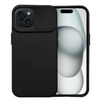  iPhone 15 (6.1") hátlap tok, TPU tok, kamera védővel, fekete, Slide