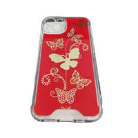 iPhone 14 (6.1") hátlap tok, TPU tok, pillangó mintás, piros/arany, mágneses