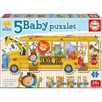 Educa Educa 5 az 1-ben Baby sziluett puzzle (3,4,5 db-os) - Iskolabusz állatokkal (17575)
