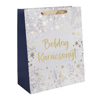 NTT Impex Ajándéktasak Boldog Karácsonyt, fehér-arany 18x23x10 cm