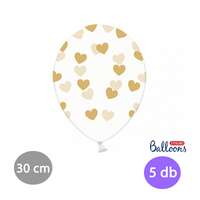 Mezőfi Team Kft. Átlátszó lufi arany szívekkel 30 cm, 5 db/csomag