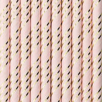 PartyDeco Szívószál rózsaszín-arany csíkos 19,5 cm, 10 db/csomag