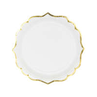 PartyDeco Papír tányér fehér arany szegéllyel 18,5 cm, 6 db/csomag