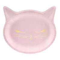 PartyDeco Papír tányér cica fej formájú rózsaszín tányér 22X20 cm, 6 db/csomag