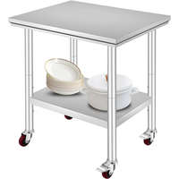 Royal Catering Inox ipari konyhaasztal kerekekkel 76x60x81 cm 130 kg teherbírású nagykonyhai rozsdamentes bútor munkaasztal