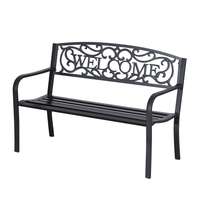 Osoam Kerti pad kültéri ülőbútor fém vízálló kerti bútor "Welcome" feliratú háttámlával 127x60x87 cm fekete
