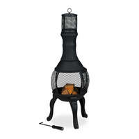 Relax Kerti tűzrakó 113x38x38 cm fekete masszív öntöttvas kandalló kültéri kályha tüzelő teraszra verandára