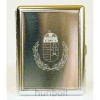 Hunbolt Koszorús címeres, ezüst színű gravírozott cigarettatartó, 20 szálas