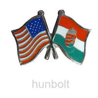 Hunbolt Kitűző, páros zászló USA -Magyar címerrel jelvény 26x15 mm