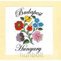 Hunbolt Kalocsai virágok matrica 10 x10 cm, Budapest-Hungary felirattal