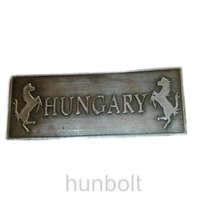 Hunbolt Téglalap Hungary lovas ón matrica, 8 x 3,2 cm