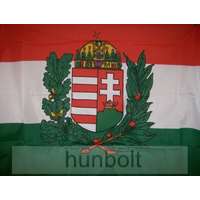 Hunbolt Nemzeti színű koszorús címeres zászló (45x28 cm) műanyag rúddal