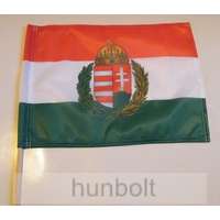 Hunbolt Nemzeti színű koszorús címeres zászló 30x40 cm, 60 cm-es farúddal