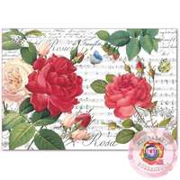  Rizspapír 48 x 33 cm - Vörös rózsák és kotta