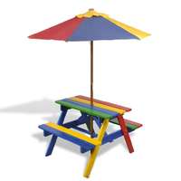 vidaXL vidaXL színes fa gyerek piknikasztal paddal és napernyővel