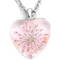 Maria King Pink virág szív (2) üvegmedál, választható arany vagy ezüst színű acél lánccal vagy bőr lánccal