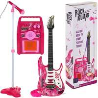  Rock&#039;n&#039;Roll Játék Gitár Mikrofon+Állvány Erősítő Készlet Pink