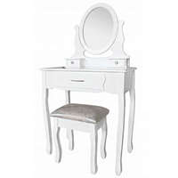 ProCart ProCart® Toalett szék és asztalkészlet, ovális tükör, 3 fiók, vintage kivitel, fehér