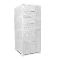 Nonbrand Rattan hatású műanyag 4 fiókos szekrény, 44x37x90 cm, fehér