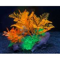  Akváriumi műnövény együttes narancssárga és zöld levelekkel 17 cm